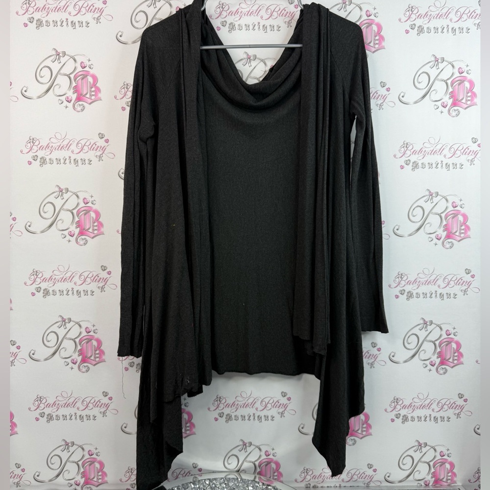 La senza at home cardigan open waterfall front Elegant Black grey Drape Sweater